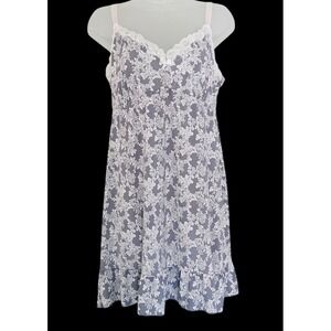 Laura Ashley Slip Dress Womens Sz 1X Gray Floral Lace Trim Feminine Coquette